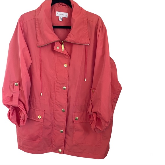 JM Collection Women’s Rain Jacket - 2X Coral - Picture 1 of 15